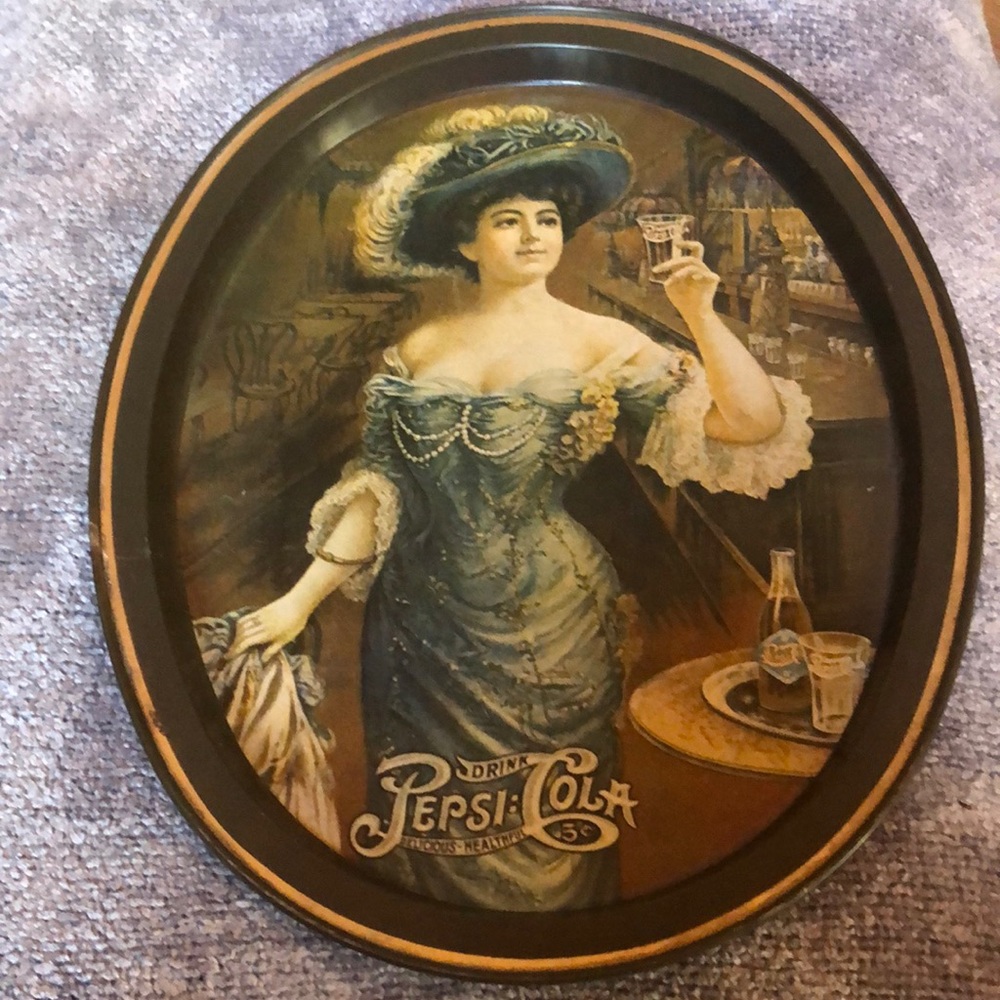 Pepsi Cola Victorian "Lady Gibson" Oval Metal Serving Tray Tin Beverage Platter